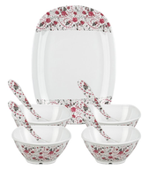 Ensemble de service en mélamine durable à triple revêtement, 9 pièces, finition brillante anti-taches, résistant aux bris, assiettes, bols, cuillères