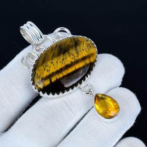 จี้พลอยซิทรินเงินแท้ 925 ทำมือ สไตล์โบฮีเมียน เครื่องประดับโดดเด่น ได้รับการรับรองจาก IGI ของขวัญวันเกิดสำหรับเด็กและผู้หญิง - Product Image 1