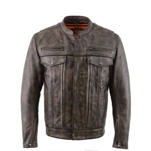 Veste en cuir de vachette véritable pour hommes rembourrée sur mesure au design vieilli pour motards et motocyclettes - Product Image 1