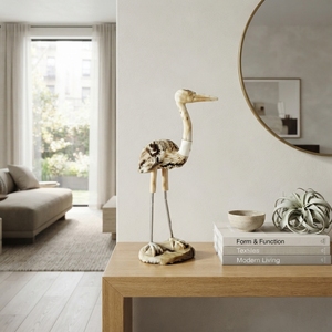 Handcrafted <b>wooden</b> bird malon sculpture <b>rustic</b> teak bamboo root animal statue flamingo heron table floor accent decoration setup - Product Image 5