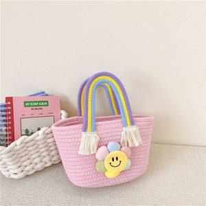 Children's Cotton Rope Woven Breathable Ultra-Light Handbag Shoulder Bag for Women Toddler Gift Sunflower Cartoon Rainbow Design - Product Image 2