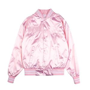 Chaqueta Universitaria Deportiva Personalizada al por Mayor para Mujer, Chaqueta Universitaria Corta de Satén para Mujer - Product Image 1