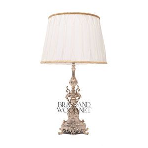 Luxury <b>Silver</b> Brass Table Lamp with Pleated Fabric <b>Shade</b> Handmade Classic Ornate Decorative <b>Lighting</b> Accent - Product Image 1