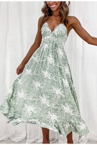 Vestido Romántico de Gasa con Estampado Floral, Escote Corazón, Cintura Imperio, Corte A, Sin Mangas, con Volantes, Largo hasta la Rodilla, Casual para Vacaciones - Product Image 5