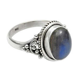 Dernière bague en argent sterling 925 avec pierre précieuse labradorite, style artisanal bohème fait à la main, bague en pierre précieuse de coupe ovale - Product Image 1