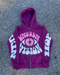 Fabricación personalizada de alta calidad de cara completa con cremallera Puff Sudadera con capucha impresa último diseño de lavado ácido Vintage Sudadera con capucha de cara completa - Product Image 3