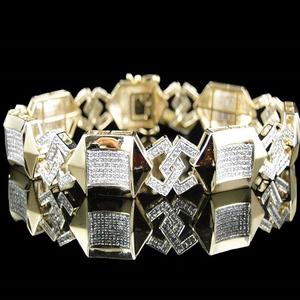 Bracelet à maillons géométriques de créateur en or jaune 10K avec diamants de laboratoire à motif hexagonal, bijoux de luxe pour homme, personnalisable et tendance - Product Image 1