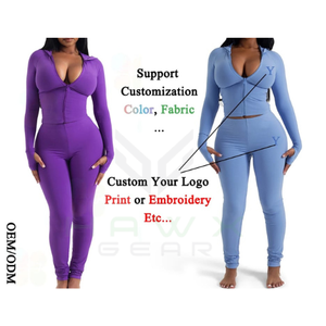 Women's Custom Logo 2-Piece Fitness <b>Yoga</b> Set Long Sleeve Zipper Sweatshirt Body <b>Jacket</b> Breathable women gym wear - Product Image 2
