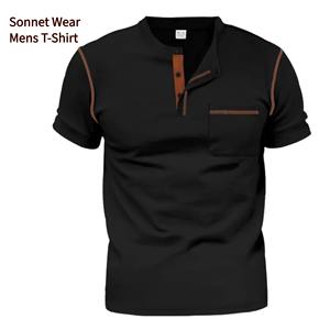 Camiseta de bolsillo para hombre, cómoda, suave, contraste sólido - Product Image 1
