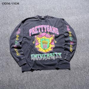 Camiseta de manga larga de Hip Hop con ajuste holgado térmico pesado de 100% algodón personalizada para hombre con estampado Dtg de pantalla gráfica completa - Product Image 1