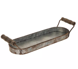 Plateau en métal galvanisé de haute vente fait à la main couleur grise plateau de service décoratif ustensiles de cuisine et plateau d'hôtel avec poignée en métal - Product Image 3