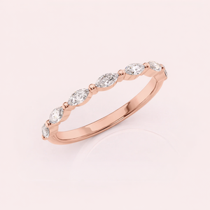 IGI Certified Marquise Shape Lab Grown Diamond Wedding Band 9K Yellow / Rose & White Gold Half Eternity Diamond <b>Ring</b> - Product Image 2