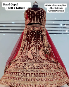 Exclusivo elegante novia boda Lehenga Choli Dupatta conjuntos vestido de baile silueta con bordado decoración de talla grande característica - Product Image 3