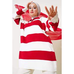 Túnica de punto abotonada con cuello de camisa roja - Product Image 1