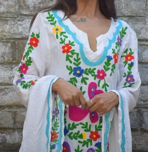 Parfait plusieurs couleurs col en V filles à manches longues Maxi mode Floral plongeant brodé à la main Babydoll manches mexicain brodé - Product Image 1