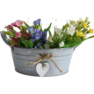 Bac à fleurs rond galvanisé en fer aspect royal avec poignée pour décoration intérieure et extérieure Bac à plantes fait main - Product Image 2