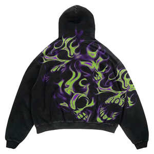 Sudadera con capucha de gran tamaño de algodón de peso pesado para hombre, ropa de calle desgastada recortada, diseño de cremallera bordada para invierno - Product Image 5