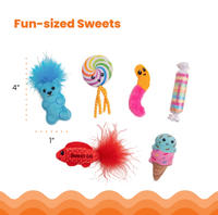 Lot de 6 jouets en peluche pour chat, adorables jouets en forme de bonbons et de glaces avec plumes et papier froissé, jouets interactifs à mordre et à mâcher