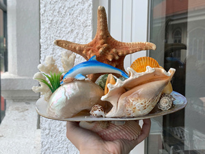 Decoración Creativa de Conchas Marinas, Escultura de Delfín y Pez, Artesanía Hecha a Mano con Conchas de Abulón - Product Image 5