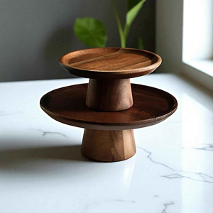 Support à gâteau en bois pour fêtes sur le thème rustique, support à gâteau en bois tourné à la main, qualité supérieure - Product Image 6