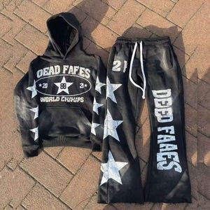 OEM Fleece Screen Print Pullover Hoodie Flared <b>Pant</b> Tracksuit Sets Puffy Flared Stacked 2 Piece <b>women</b> Hoodie <b>Sweat</b> suit Sets - Product Image 1