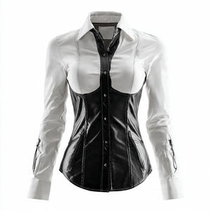 เสื้อหนังสำหรับนักขี่จักรยานสำหรับผู้หญิงเสื้อเชิ้ตหนังสำหรับนักขี่จักรยานมอเตอร์ไซด์เสื้อเชิ้ตสตรีหนังคอตั้งติดกระดุม - Product Image 2