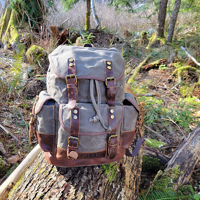 Mochila Deportiva Vintage de Lona Encerada Geométrica, Hecha a Mano, con Cierre de Cordón de Cuero Genuino, para Senderismo, con Correa de Hombro Arqueada