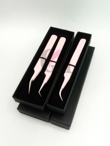 Pinzas para Pestañas GETUP BROSONS IMPEX, Nuevo Estilo, 45 Grados, Recubrimiento en Polvo Rosa Claro, Punta Curva/Serrada/Lisa, 10 mm, Acero Inoxidable - Product Image 3