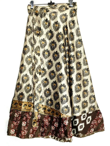 Vintage Double-Layer Silk Sari <b>Skirt</b> Women Multicolor Asymmetrical Wraparound Tie Waist Ruched Decoration <b>Tight</b> Fit Breathable - Product Image 3
