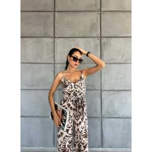 Mono con Tirantes y Escote en V con Estampado Bohemio, Cintura Alta, Chifón Transpirable para Uso Diario - Product Image 2