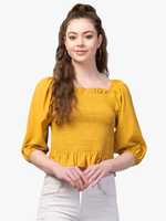 Haut court décontracté chic pour femme, manches courtes, en crêpe, excellente qualité, lavable, teinture unie, usage quotidien