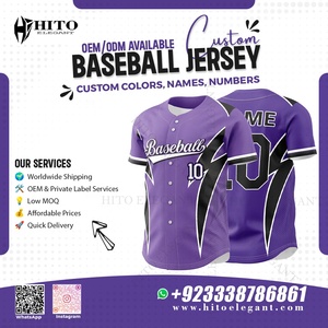 Camiseta de béisbol auténtica personalizada con estilo de botón Impresión de sublimación de moda Color púrpura Cuello en V Manga corta Comodidad - Product Image 2