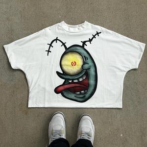 เสื้อครอปผ้าฝ้ายโอเวอร์ไซส์สำหรับผู้ชายเสื้อครอปโบซี่ขนาดใหญ่พิเศษใส่กล่องน้ำหนักมาก260GSM โลโก้ได้ตามต้องการ - Product Image 3