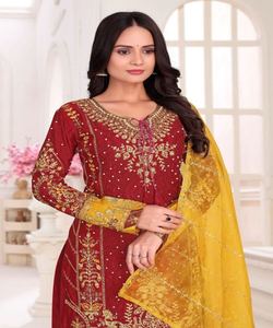 DESIGNER SILK EMBROIDERY SEQUENCE WORK TOP PALAZZO DUPATTA FESTIVE WEAR WHOLESALE PRICE ETHNIC GARMENT AFRICAN CLOTHING - Product Image 4