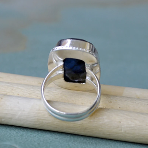 Bleu profond feu Labradorite 925 en argent Sterling fait à la main déclaration Artisan anneau HipHop Style chrétien mode cadeau - Product Image 4