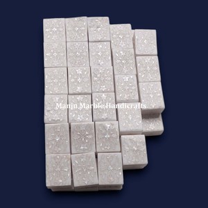 Boîtes cadeaux en marbre d'incrustation de perles de vadrouille blanche pure polie brillante de haute qualité boîtes de pierres précieuses décoratives artisanales en pierre semi-précieuse - Product Image 1
