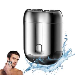 Mini rasoir électrique portable argenté, étanche IPX7, rasoir rotatif à double lame avec fonction de nettoyage en profondeur, rasoir USB - Product Image 1