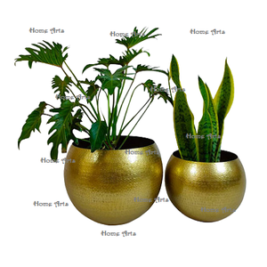 Juego de 2 Macetas de Hierro Color Dorado, Diseño Fabuloso, Forma Redonda, Macetas para Decoración de Jardín - Product Image 5