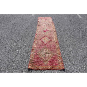 Turkish 2.5x11.1 ft Rug, <b>Runner</b> Vintage Rug, <b>Red</b> Orange Bordered Wool Rug - Product Image 1