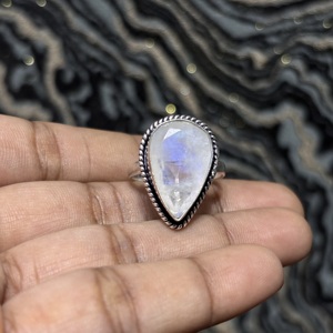Bagues en Gros Bohèmes Tendance avec Pierre de Lune, Plaqué Argent Sterling 925, Principalement en Laiton, pour Fiançailles - Product Image 1
