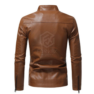 Outdoor Warm Winter Men's Solid Color Leather Jacket Front Logo Eco-Friendly Breathable <b>Windproof</b> Casual - Product Image 2