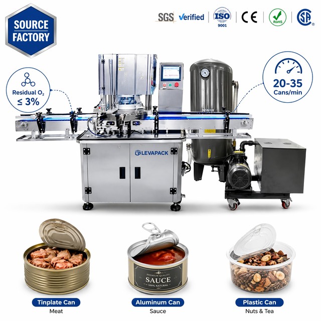 Fully Automatic Meat Tuna Tin Vacuum Can Sealing Machine 20-35 Cans/min Negative Pressure Sealer for Food Sauce Tin Cans