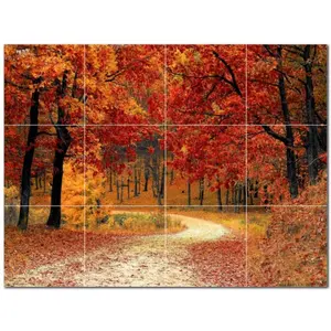 Automne carreaux de céramique murale PT500025 48 "W X 36" H Ensemble de 12 carreaux 12x12 pour la décoration intérieure - Product Image 1