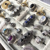 Bague en pierre de couleur or en laiton argenté, nouveaux modèles mixtes, anneaux en pierre naturelle, anneau en pierre réglable