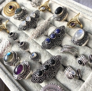 Bague en pierre de couleur or en laiton argenté, nouveaux modèles mixtes, anneaux en pierre naturelle, anneau en pierre réglable - Product Image 2