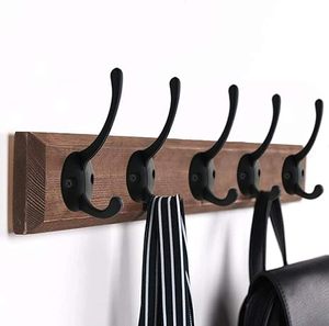 Retro Double Coat <b>Hooks</b> <b>Wall</b> Mounted With Screws Black Metal <b>Hooks</b> for Coat Scarf Bag Towel <b>Key</b> Cap Hat - Product Image 1