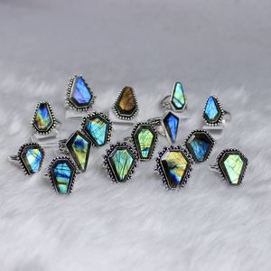 Natural Multi <b>Labradorite</b> Gemstone <b>Rings</b> Jewelry Beautiful Quality Coffin Shape <b>Labradorite</b> Jewelry for Retail - Product Image 5