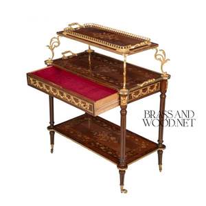 Classic Solid Wood Serving <b>Trolley</b> With Brass Details And Double Shelf For Home And Hospitality Use - Product Image 6