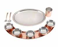 Nouvelle Arrivée - Lots de Vaisselle Indienne en Gros, Grands Services de Table Thali en Acier Inoxydable, Design Moderne Écologique avec Incrustations Dorées, Kit d'Ustensiles 7-9 pièces