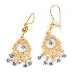 Pendientes Colgantes de Filigrana de Oro de 22K con Piedra de Zafiro, Garantía de 70 Años, Envío Rápido - Product Image 1